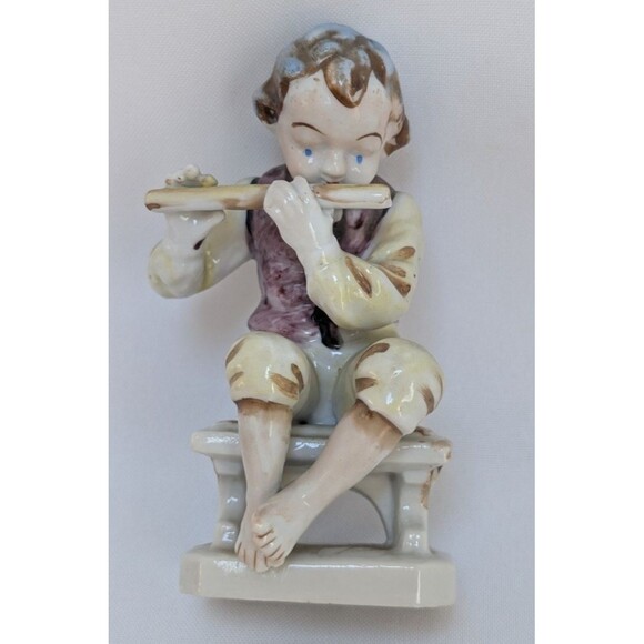 Occupied Japan Porcelain Boy Playing Flute Figurine 4.5" - Picture 1 of 6